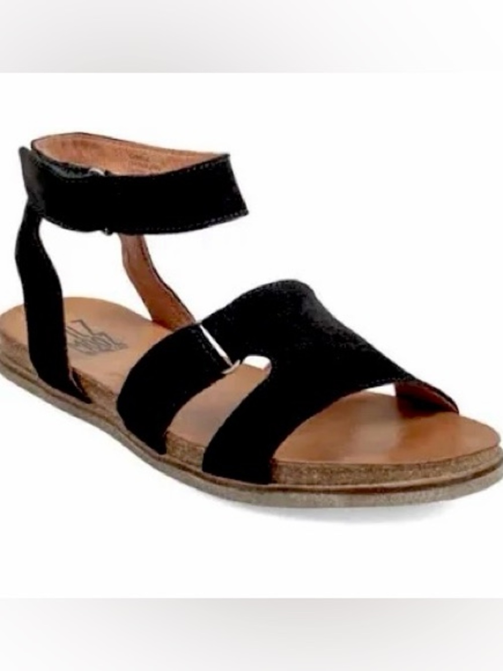NIB Miz Mooz Camilla Suede Ankle Strap Sandal 7.5 - 38 Black Suede Summer Flats